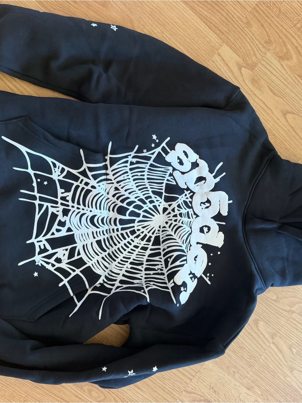 Black Kids Hoodie with White Spiderweb Graphic